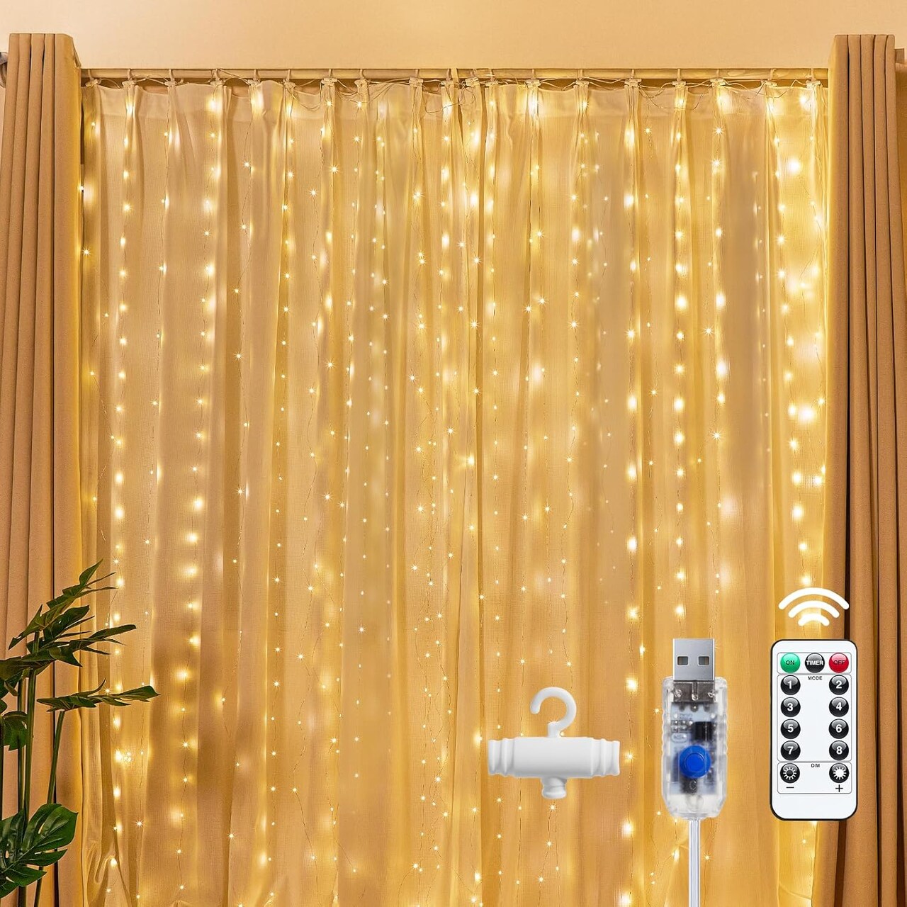 300 LED Fairy Curtain String Lights - 9.8ft x 9.8ft (Warm White)